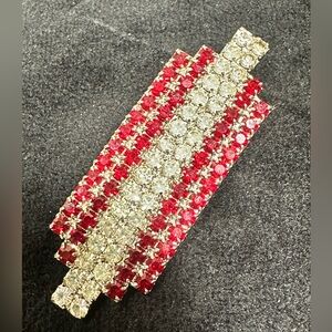 Both: Art Deco Ruby Red & Clear Rhinestone Accent Bar Brooch